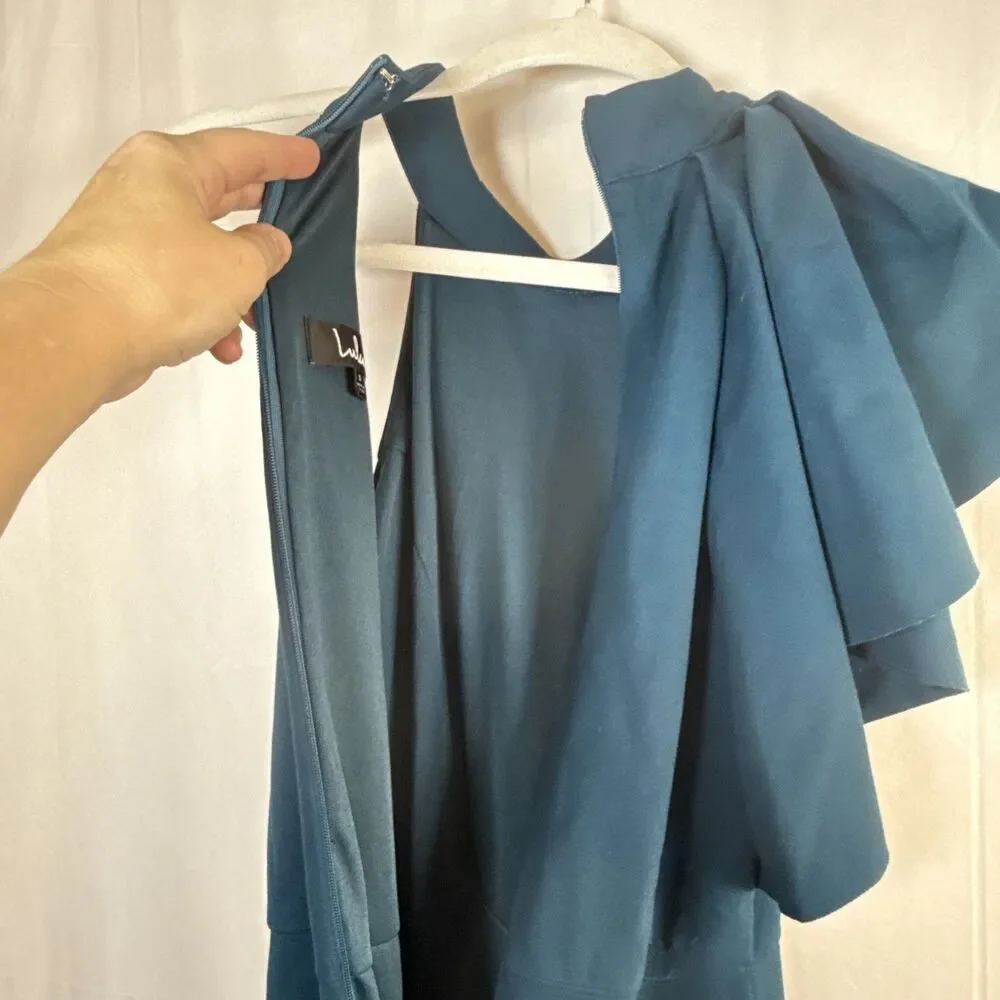 Lulus Margeaux Teal Cape Sleeveless Long Gown Size Small NWT - Picture 9 of 15